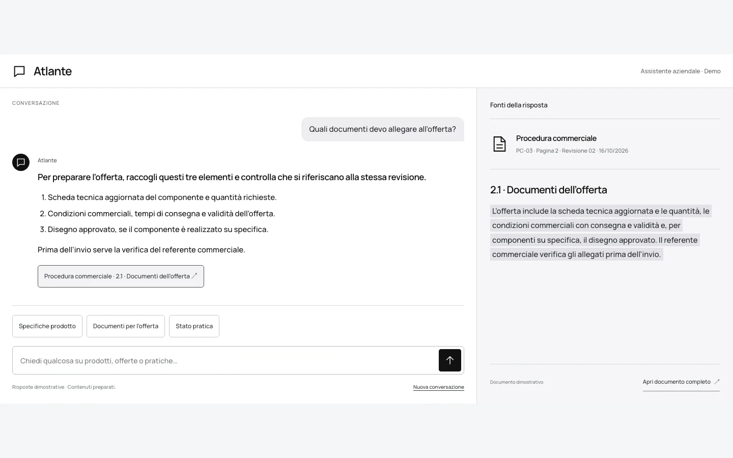 Interfaccia del concept dimostrativo Atlante