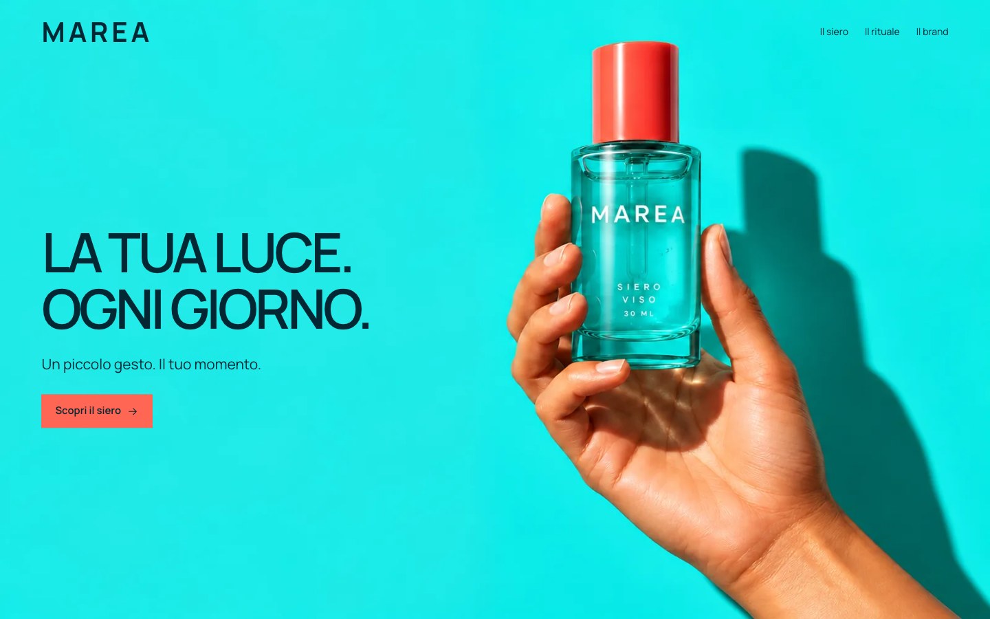 Homepage MAREA, pagina prodotto di un brand beauty