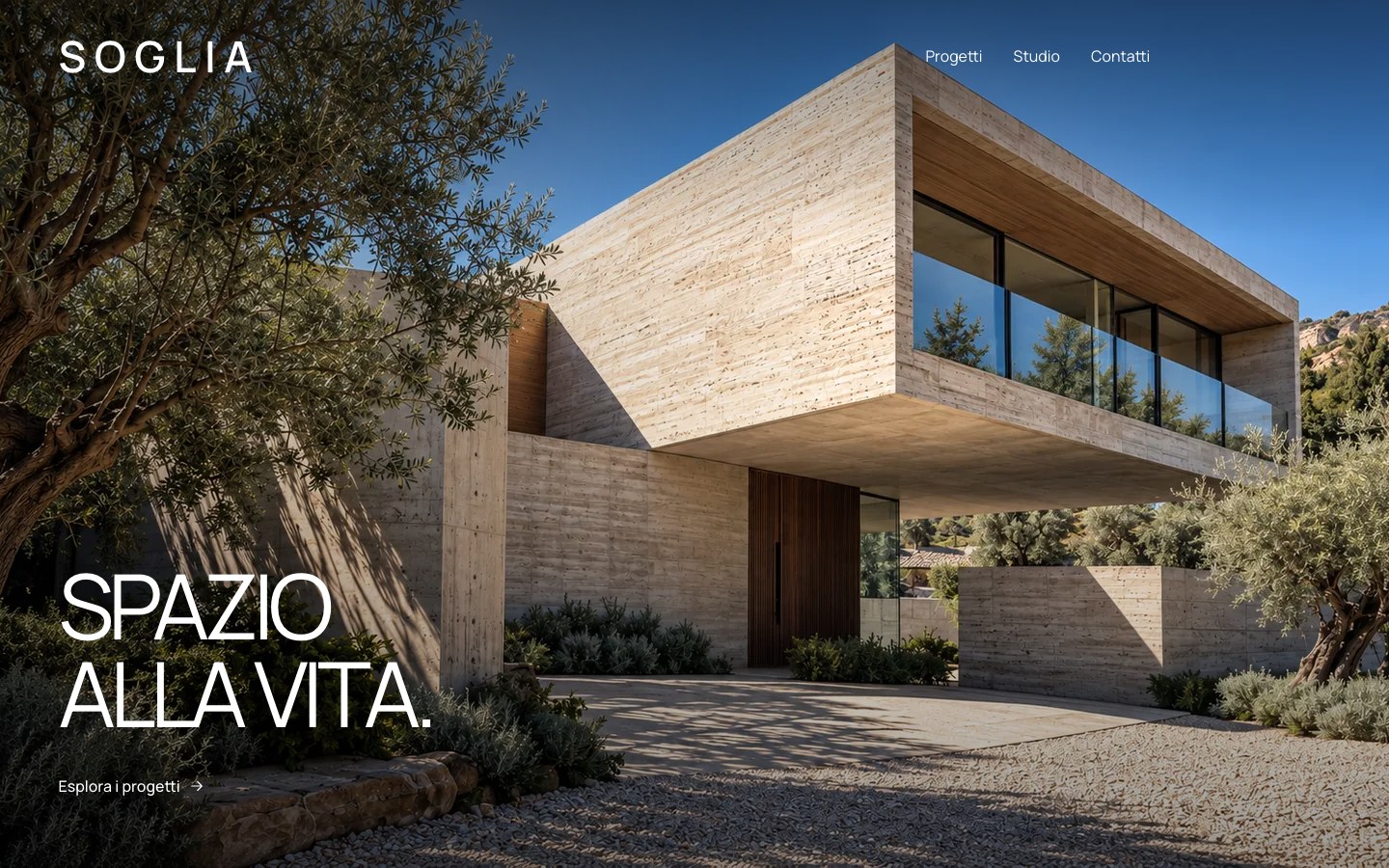 Homepage SOGLIA, portfolio per uno studio di architettura
