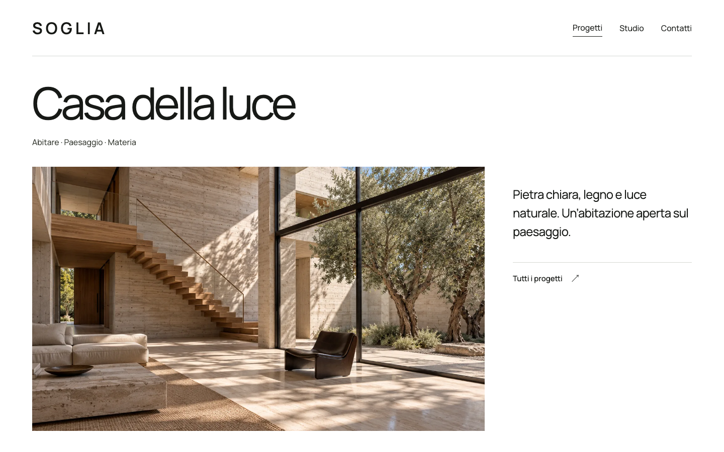 Pagina progetto SOGLIA: Casa della luce, fotografia dell’interno e presentazione