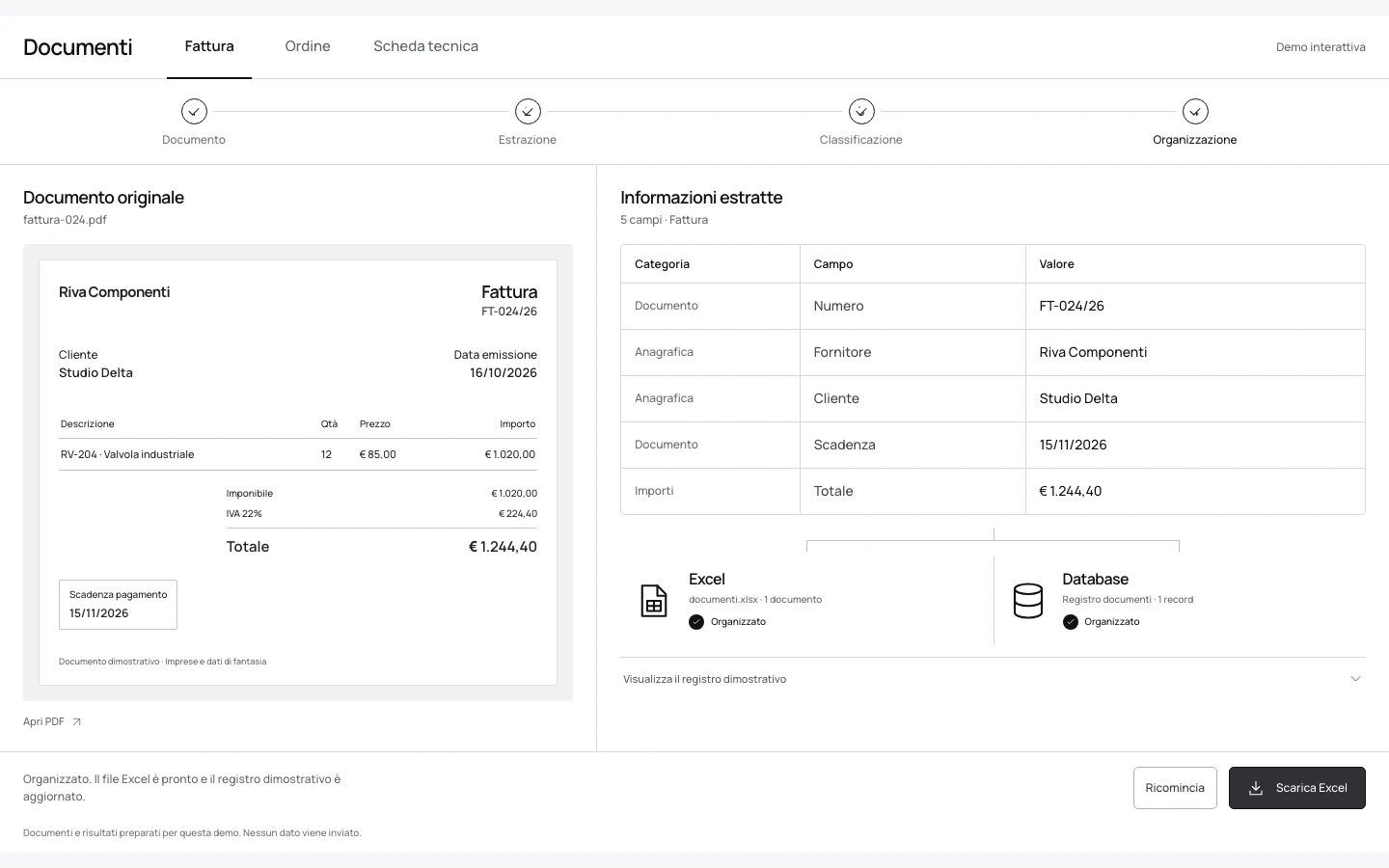 Interfaccia del concept dimostrativo Riva Documenti